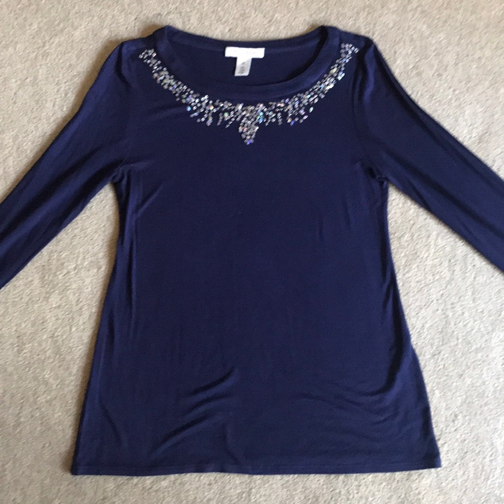 WHBM Embellished Purple Long Sleeved Tee Shirt